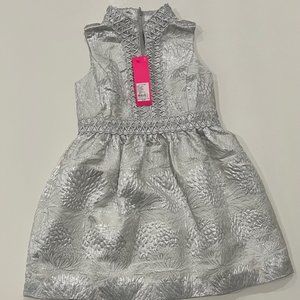 NEW Lilly Pulitzer GIRLS FRANCI DRESS Seaside Grey Full Bloom Brocade Size 8
